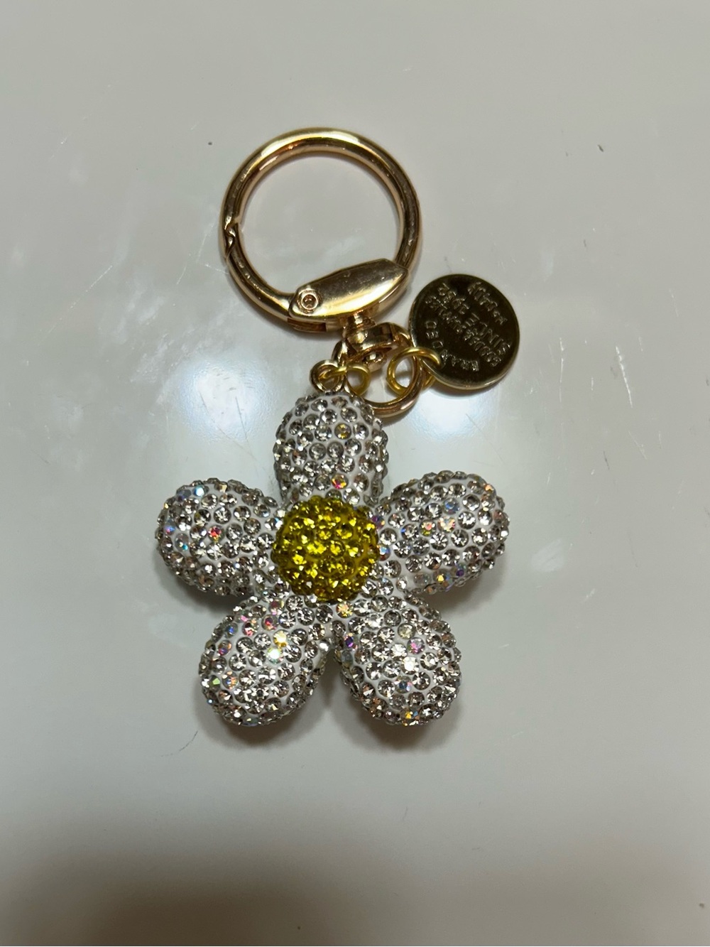 Rhinestone Daisy Keychain/Bag Charm with Yellow Center